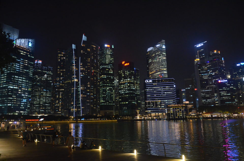 Die Singapur Skyline mit der Marina Bay im Vordergrund lässt sich besonders gut vom Marina Bay Sands bestaunen.