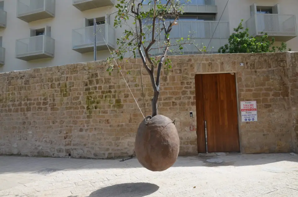 Unter den Tel Aviv Geheimtipps hat sich auch der schwebende Baum/Stein in Jaffa eine Nennung verdient.